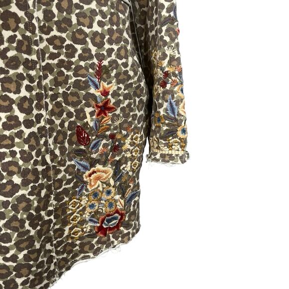 CAITE Small Leopard Camo Print Floral‎ Embroidered French Terry Cardigan Hoodie - Picture 4 of 11
